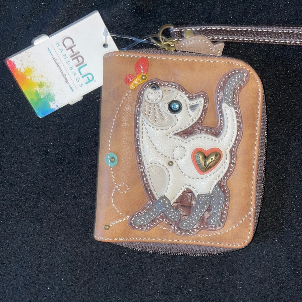 CHALA Brown & Tan Kitty Cat Zip Wallet NWT